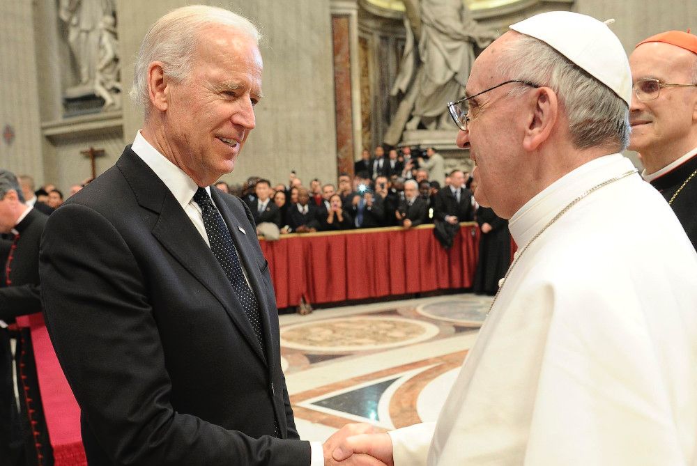 Vice President Joe Biden shaking hands with Pope Francis at the Vatican, the historic meeting that inspired Alexandra Kaplan's interpreting career for world leaders