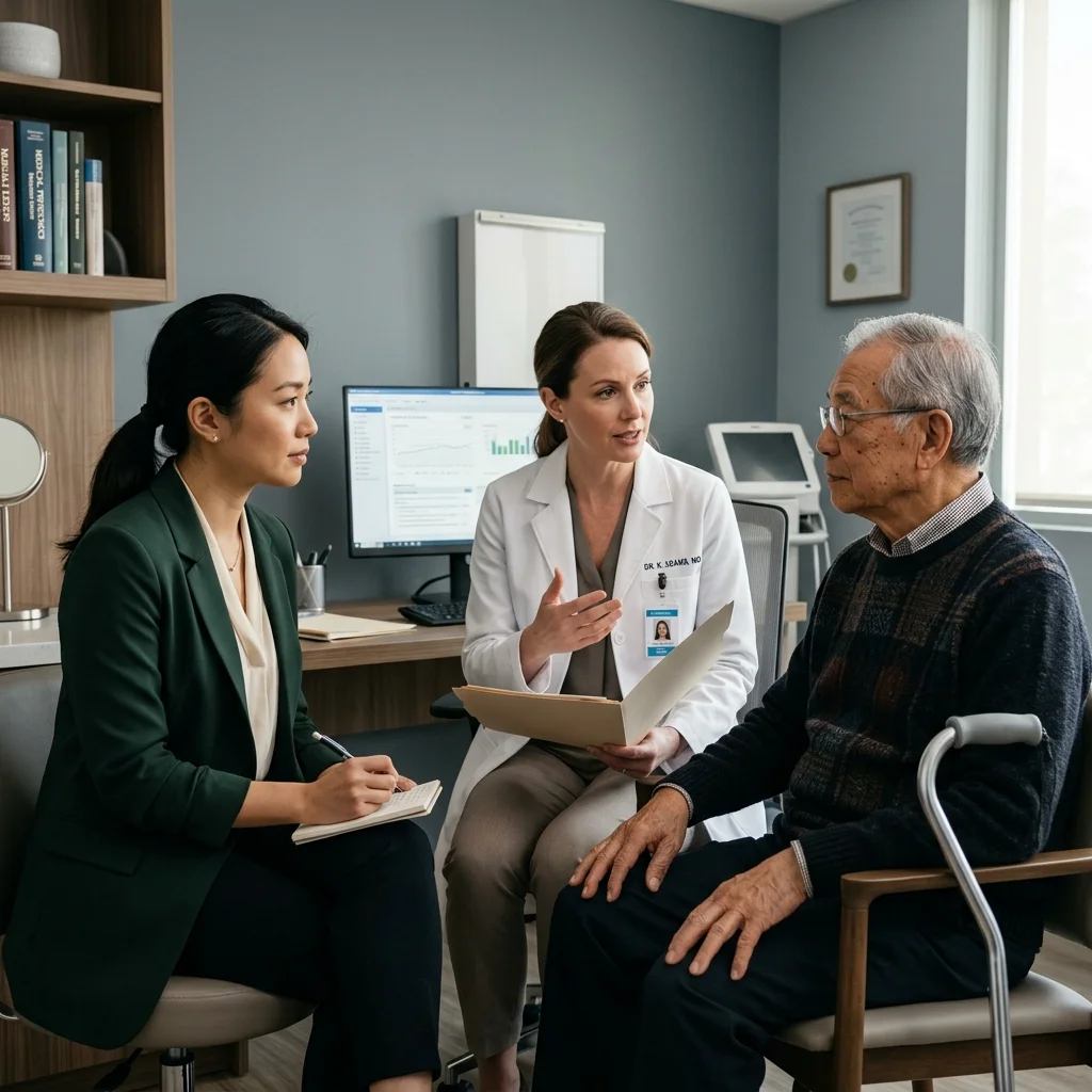 HIPAA-compliant Cantonese medical interpreter supporting elderly patient consultation in hospital setting
